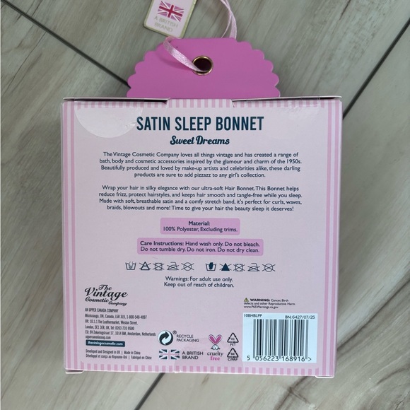 The Vintage Cosmetic Company Pink Satin Sleep Bonnet - Picture 2 of 2